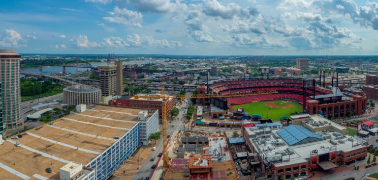 Aerial panorama of downtown St Louis, Missouri
