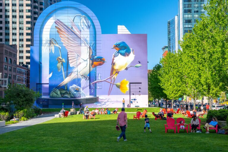 Boston , USA. May 10, 2019. Beautiful park art in Boston, USA with people having fun in the park.