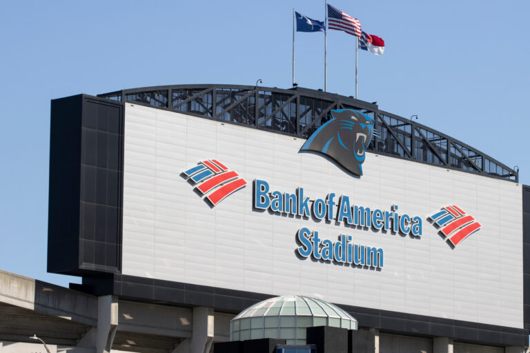 Charlotte, NC, USA - June 18, 2022: Bank of America Stadium, the home facility and headquarters of the Carolina Panthers of the National Football League and Charlotte FC of Major League Soccer.