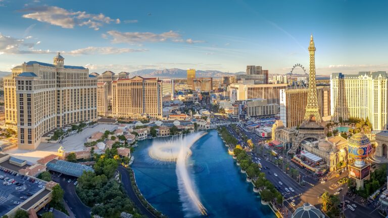 View of the Bellagio Fountains and The Strip in Las Vegas