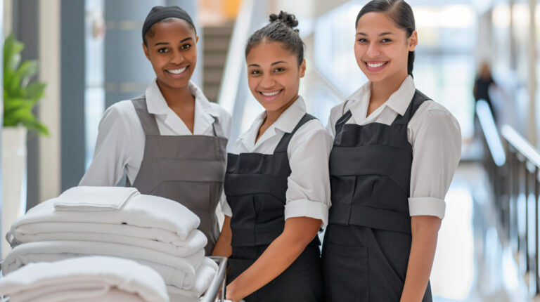 Smiling Hotel Staff With Clean Towels